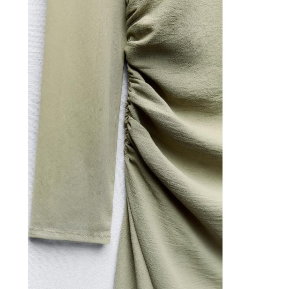 Zara Pistachio Green Asymmetrical Midi Dress, NWT, L* - Picture 4 of 16
